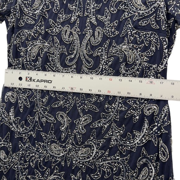 PISARRO NIGHTS Navy Beaded Mesh Cocktail Dress Size 14 NWT Flaw D-2309 0014 - Picture 10 of 12